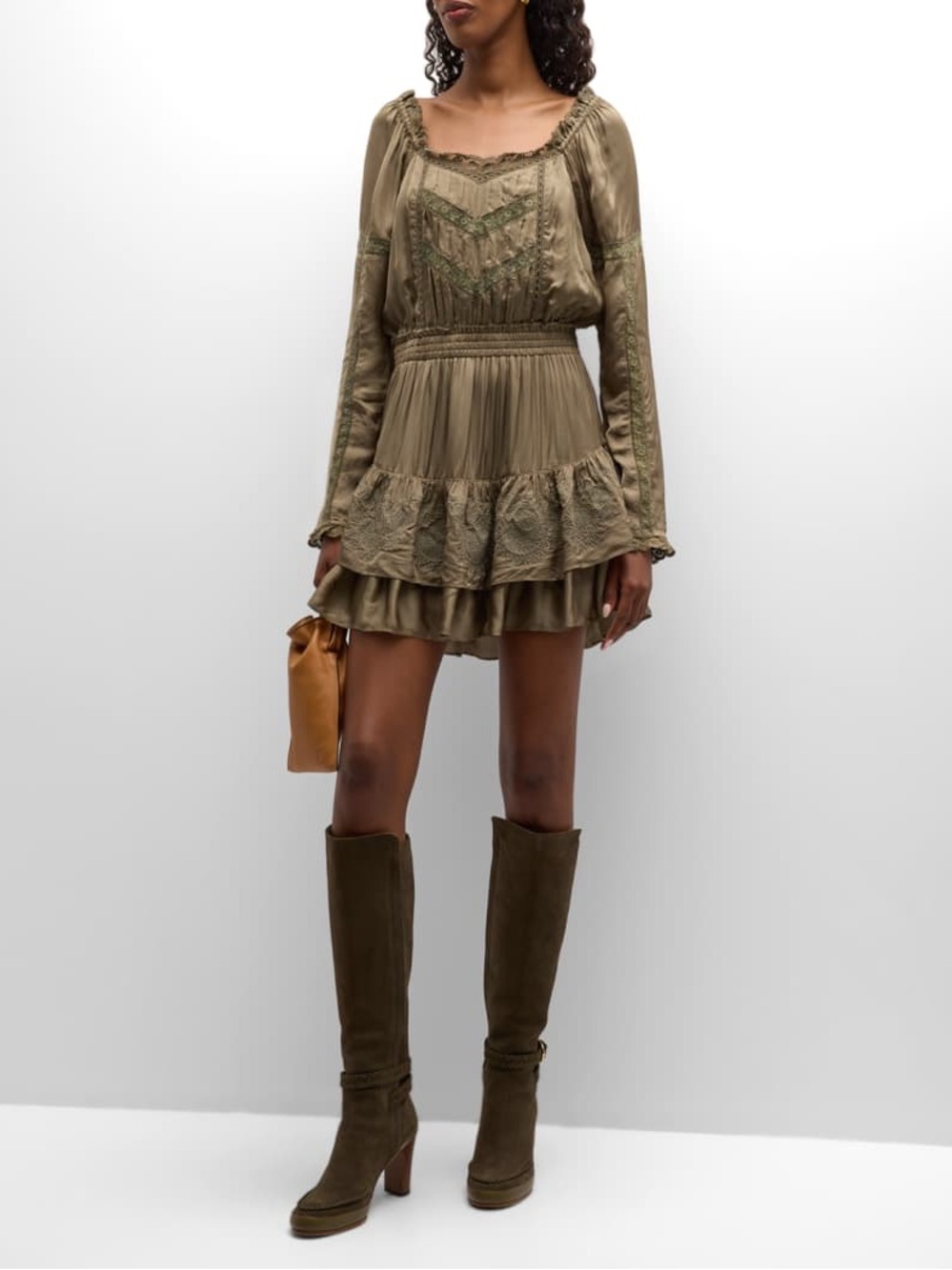 LoveShackFancy Sanaya Puff-Sleeve Embroidered Cotton Mini Dress Size Xs